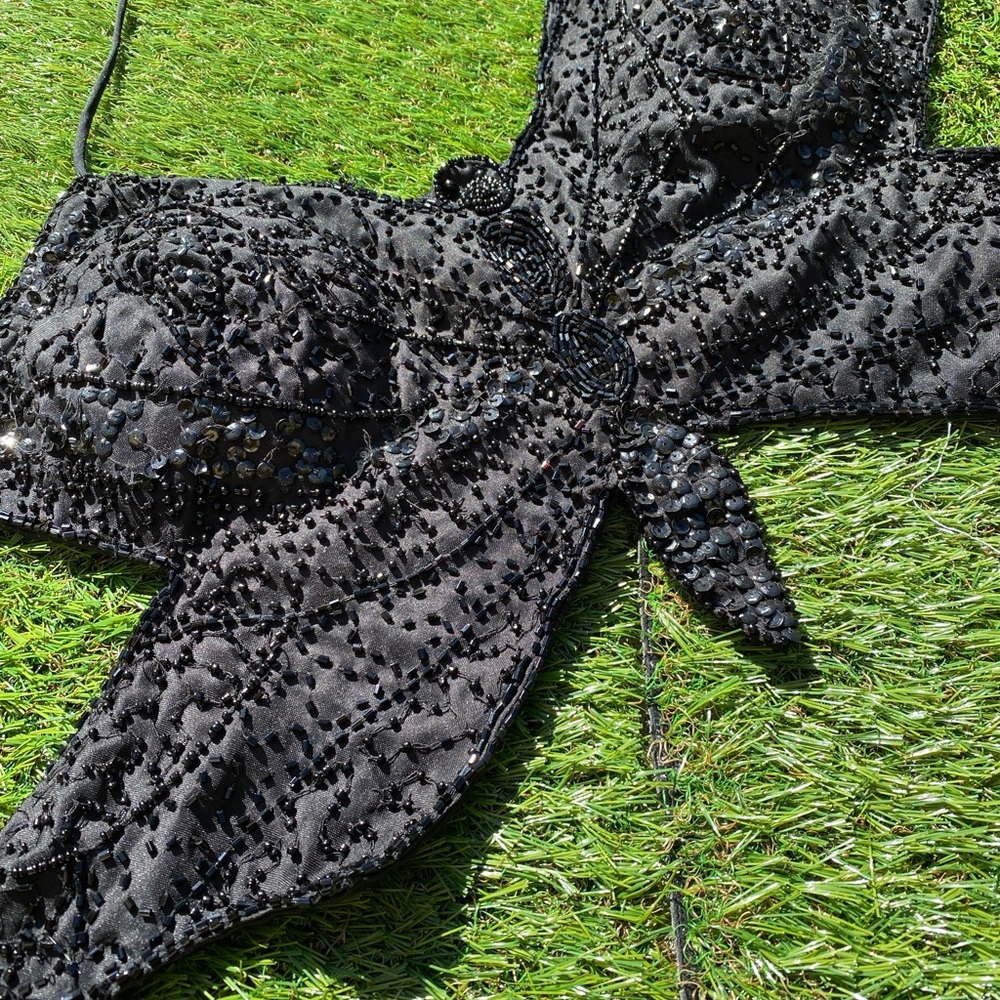 Beaded butterfly halter top in black